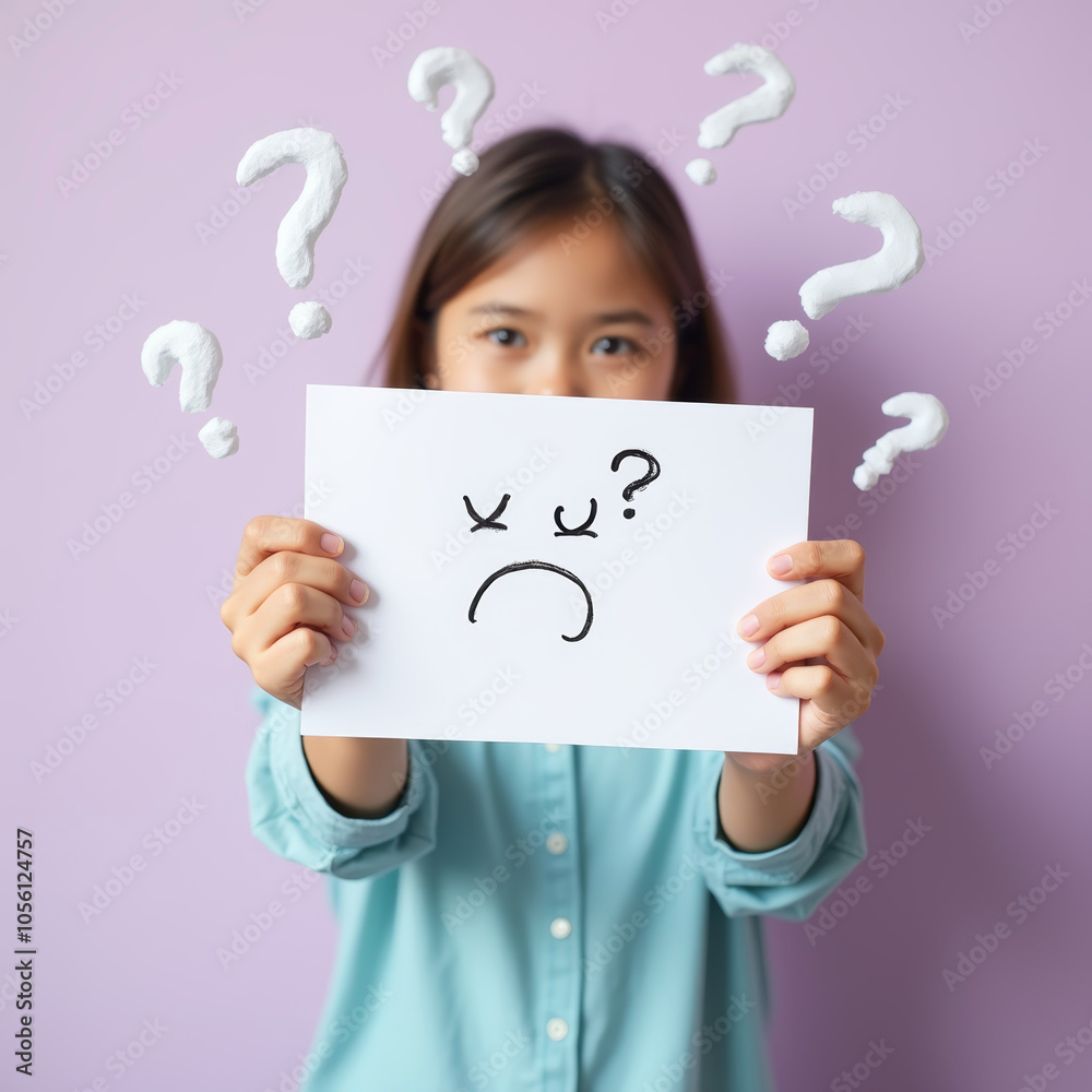 Person holding white paper with face drawing Person holding white paper with face drawing