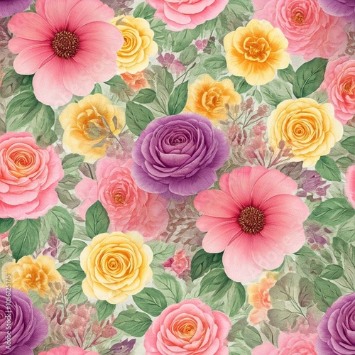 Wallpaper Mural Abstract floral repeat pattern with vibrant colors and intricate designs, floral, abstract, repeat, pattern, vibrant, colors Torontodigital.ca