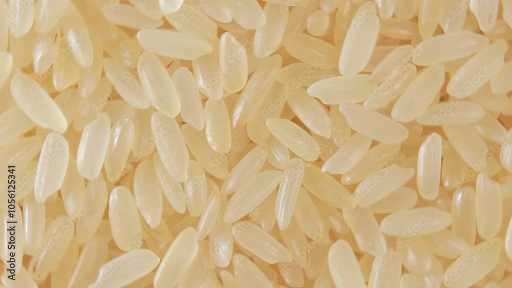 Dry Uncooked Parboiled Rice Background Rotating Right - Top View, Close-Up. Scattered Raw Long Grain Rice. Asian Cuisine and Culture. Healthy Eating Ingredients. Diet Food Dry Uncooked Parboiled Rice Background Rotating Right - Top View, Close-Up. Scattered Raw Long Grain Rice. Asian Cuisine and Culture. Healthy Eating Ingredients. Diet Food