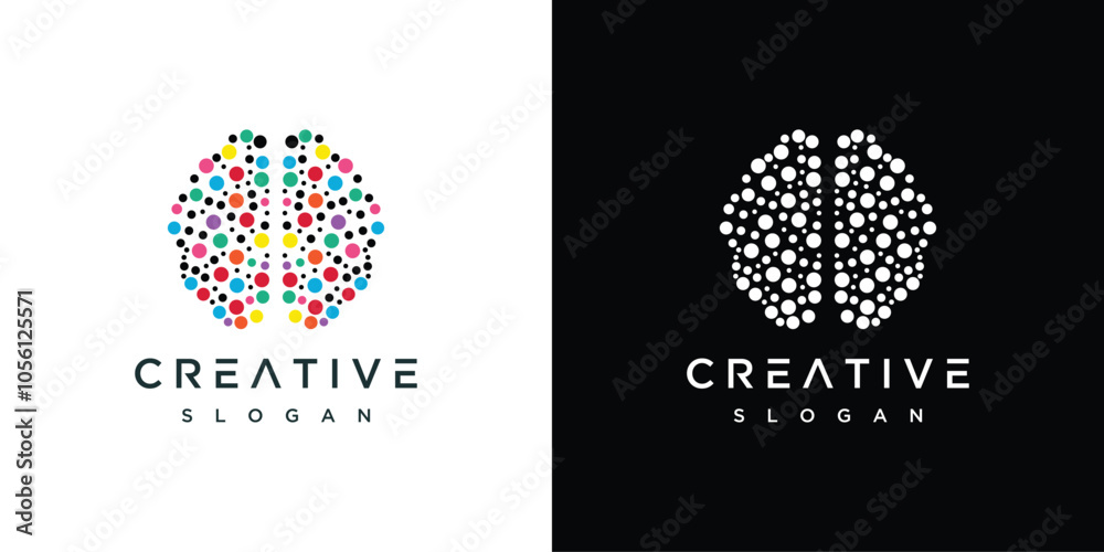 Brain logo design template. Brain logo icon is made with small little circles.