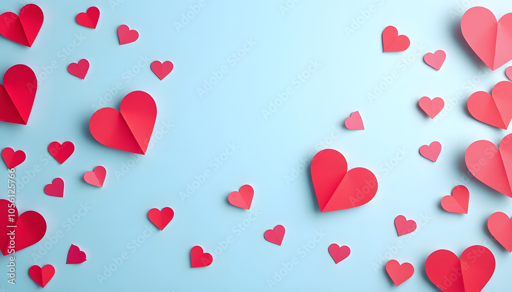 Love (Valentine's day) background or wedding background. Pink and red paper hearts on a blue pastel background. Love concept isolated with white highlights, png Love (Valentine's day) background or wedding background. Pink and red paper hearts on a blue pastel background. Love concept isolated with white highlights, png