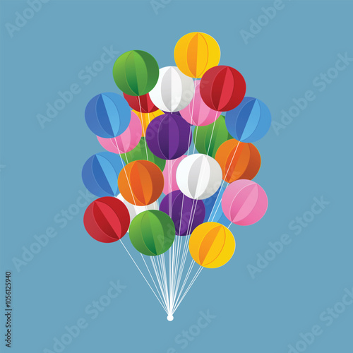 Bunch of colorful paper ball balloons with a playful, textured, handcrafted look.