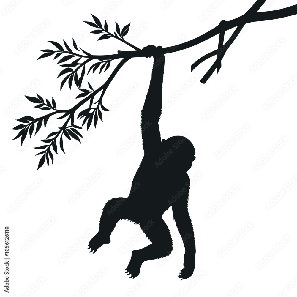 a monkey a monkey hanging on the tree stick vector silhouette