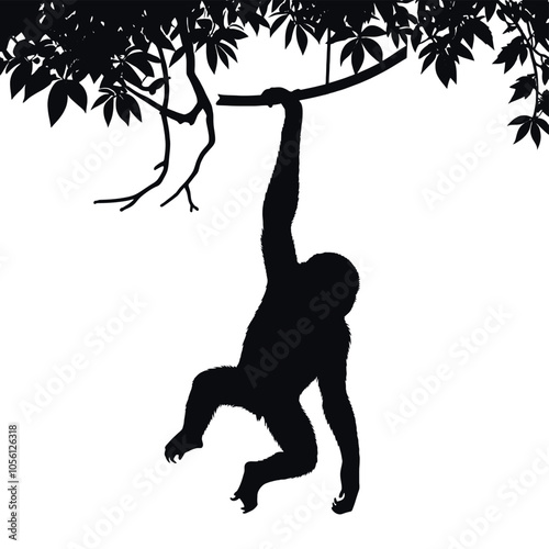 a monkey a monkey hanging on the tree stick vector silhouette