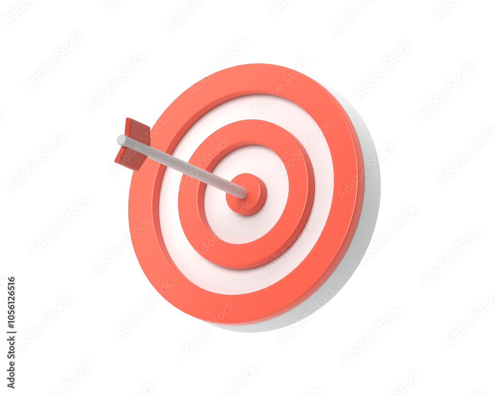A red arrow targets the center of a business goal, symbolizing success, accuracy, and competitive strategy. This 3D icon represents a dartboard bullseye for marketing achievements A red arrow targets the center of a business goal, symbolizing success, accuracy, and competitive strategy. This 3D icon represents a dartboard bullseye for marketing achievements