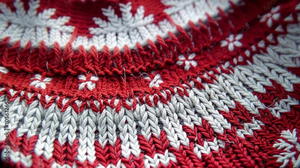 Close-up of a knitted Christmas sweater with intricate, festive patterns and soft woolen texture, capturing the warmth and coziness. . Video