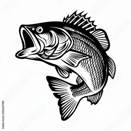 Bass fish Silhouette line art vector illustration design 