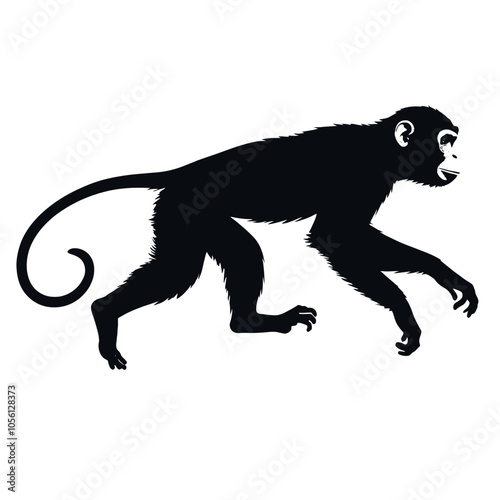 a monkey running vector silhouette, fill with black color, isolated white background