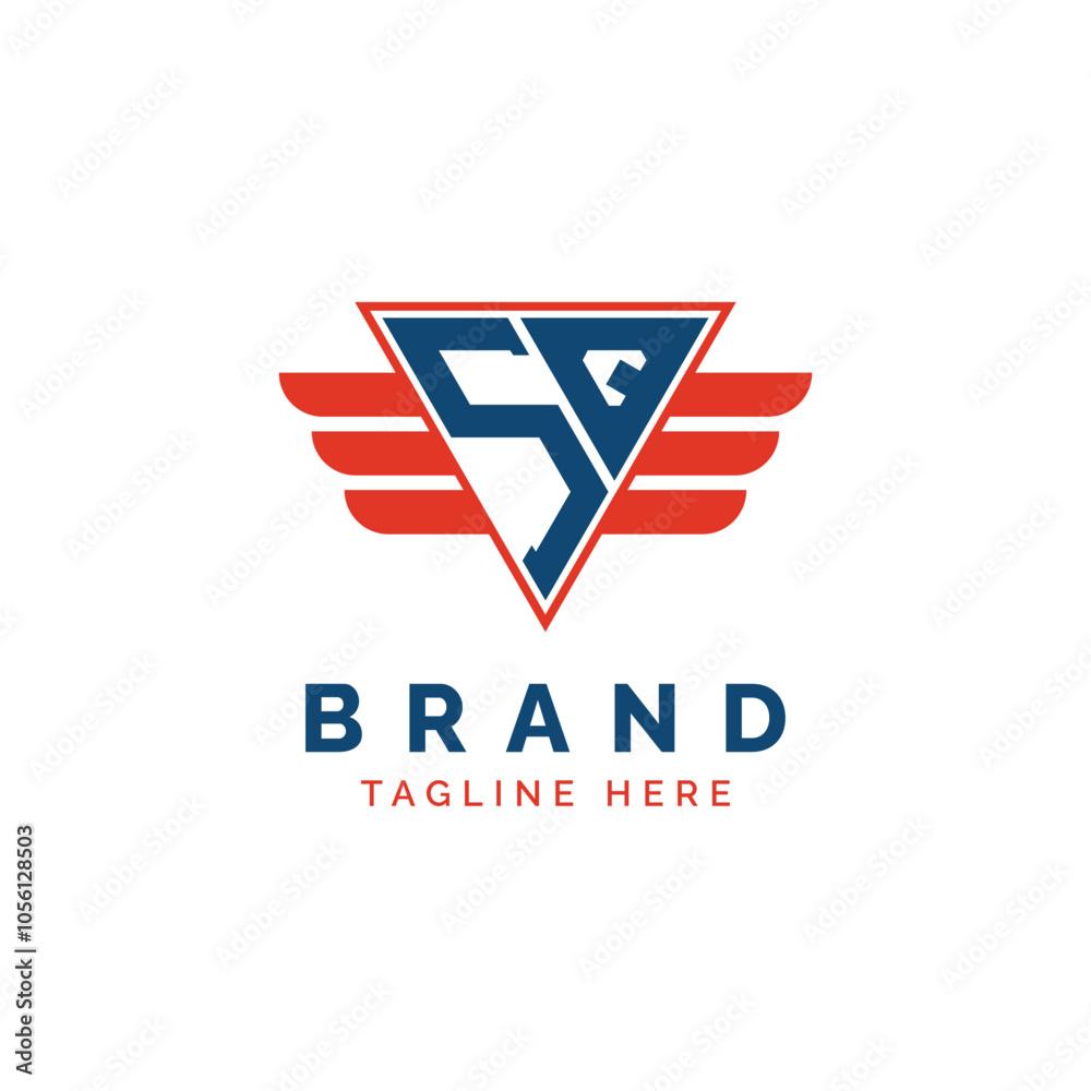 Patriotic SQ Logo Initials. Letter SQ Winged Logo. Red and Blue Triangle SQ with Wing for Aviation, Delivery Services, Sports, Military and Security Agencies Patriotic SQ Logo Initials. Letter SQ Winged Logo. Red and Blue Triangle SQ with Wing for Aviation, Delivery Services, Sports, Military and Security Agencies
