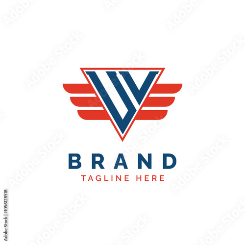 Patriotic UV Logo Initials. Letter UV Winged Logo. Red and Blue Triangle UV with Wing for Aviation, Delivery Services, Sports, Military and Security Agencies