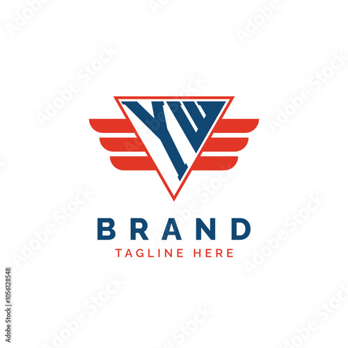 Patriotic YW Logo Initials. Letter YW Winged Logo. Red and Blue Triangle YW with Wing for Aviation, Delivery Services, Sports, Military and Security Agencies