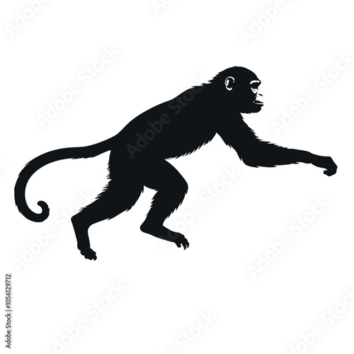 a monkey running vector silhouette, fill with black color, isolated white background