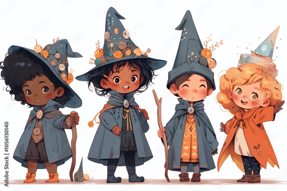 Сhildren pretend to be wizards and witches. Happy childhood. Сhildren pretend to be wizards and witches. Happy childhood.