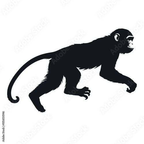 a monkey running vector silhouette, fill with black color, isolated white background