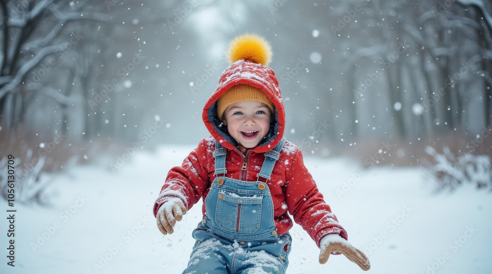 Joyful Winter Fun: Kid Playing in Snow - Adorable Children Enjoying Snowy Adventure in Cozy Winter Clothes Joyful Winter Fun: Kid Playing in Snow - Adorable Children Enjoying Snowy Adventure in Cozy Winter Clothes