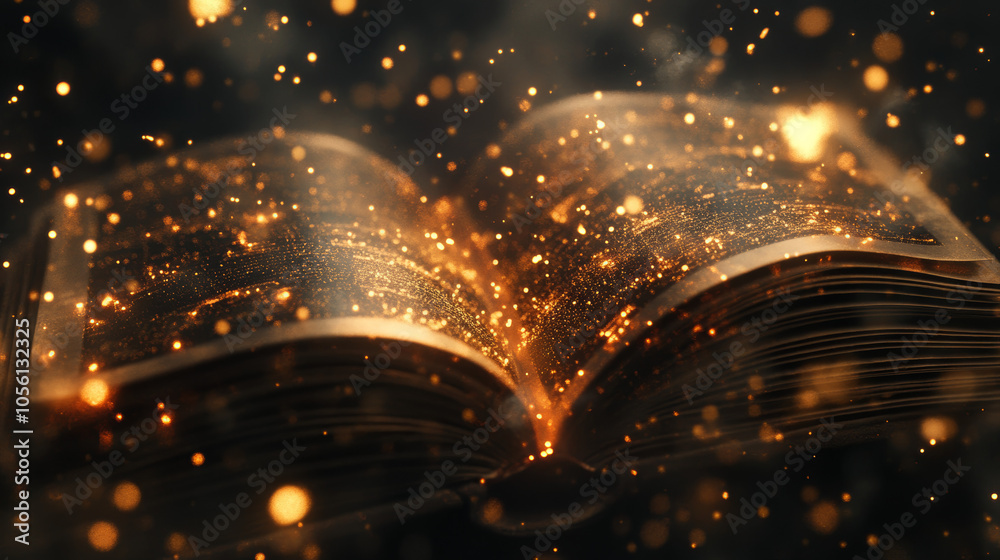Mystical glowing book with golden sparkles Mystical glowing book with golden sparkles
