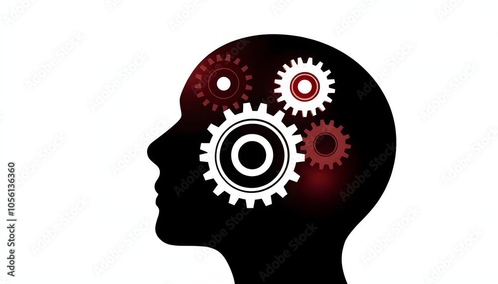 Emotional intelligence EI. Head silhouette with gear wheels isolated with white highlights, png Emotional intelligence EI. Head silhouette with gear wheels isolated with white highlights, png