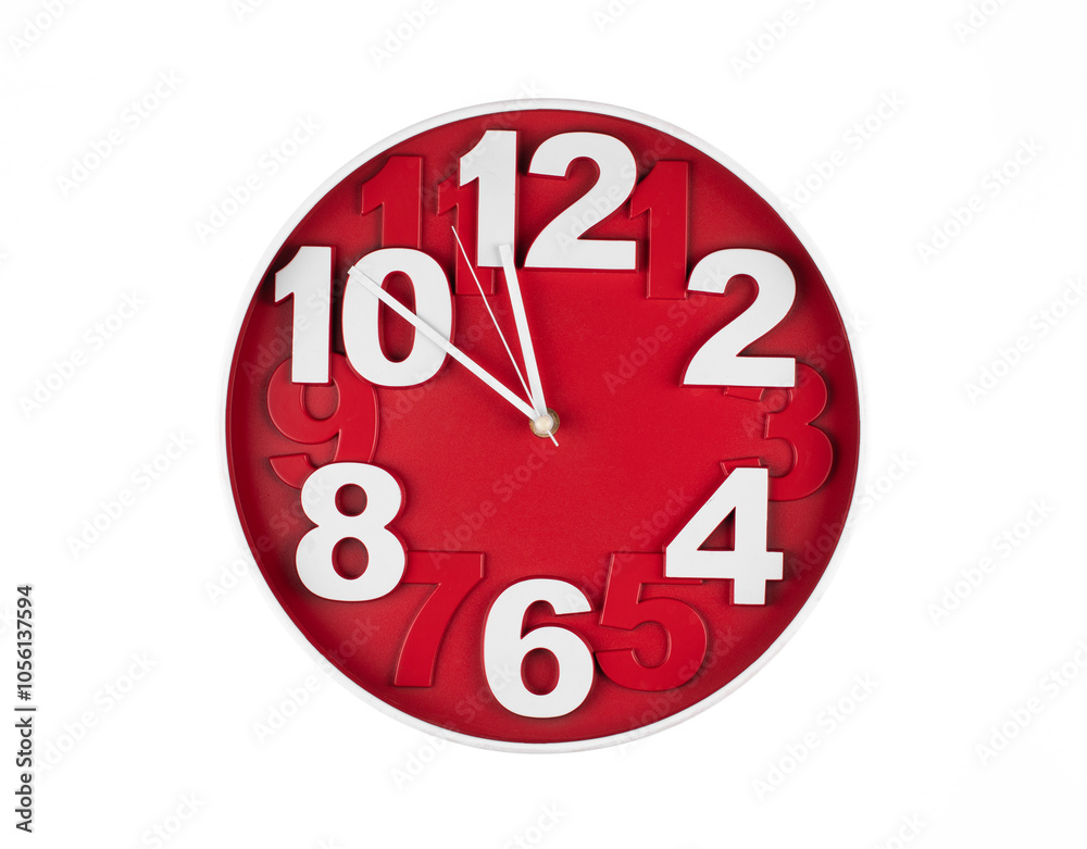 wall clock with red dial isolated on white background wall clock with red dial isolated on white background