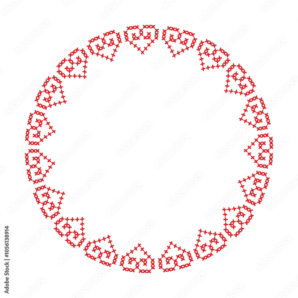 Round frame with motifs of folk embroidery heart, embroidered with a cross Round frame with motifs of folk embroidery heart, embroidered with a cross