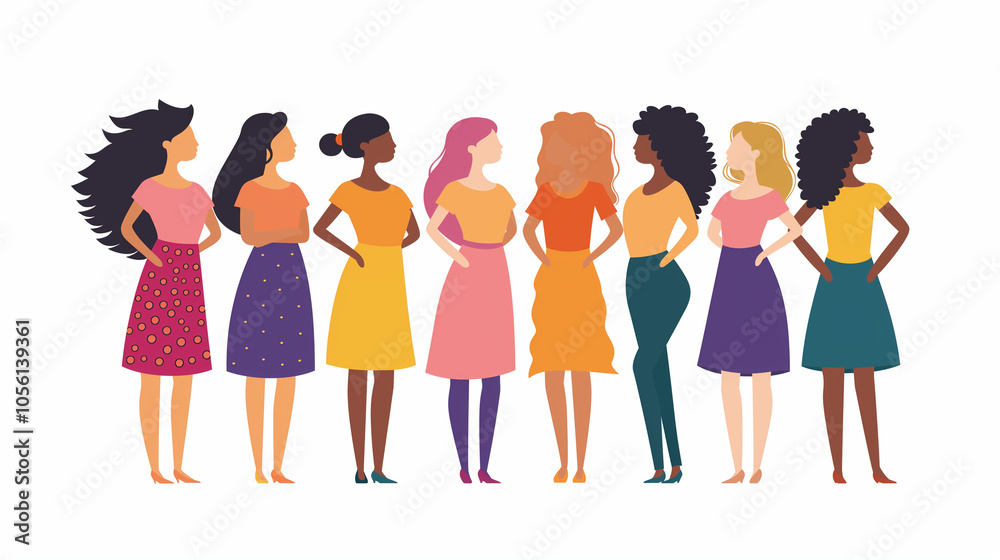 Illustration of diverse women standing together in unity in vector style