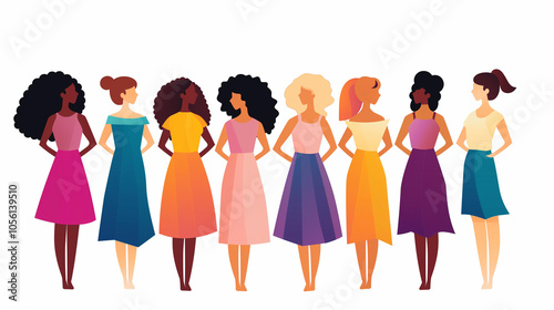 Illustration of diverse women standing together in unity in vector style