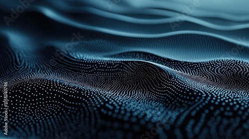 Abstract digital wave with glowing blue particles on a dark background, resembling flowing data or a futuristic landscape.