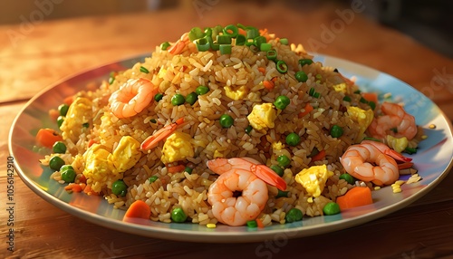 Colorful Fried Rice with Shrimp and Vegetables 