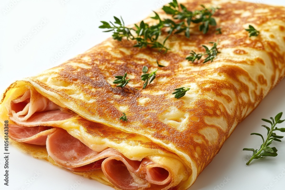 Savory Ham and Herb Pancake with Crispy Edges and Fresh Garnish Savory Ham and Herb Pancake with Crispy Edges and Fresh Garnish