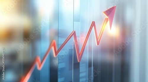 glass business chart and graph depicting growth with an upward-pointing arrow on a white background