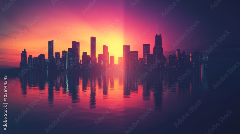 A stunning skyline silhouette framed by a vibrant sunset, creating a mesmerizing view that captures the essence of urban beauty against a colorful sky. A stunning skyline silhouette framed by a vibrant sunset, creating a mesmerizing view that captures the essence of urban beauty against a colorful sky.