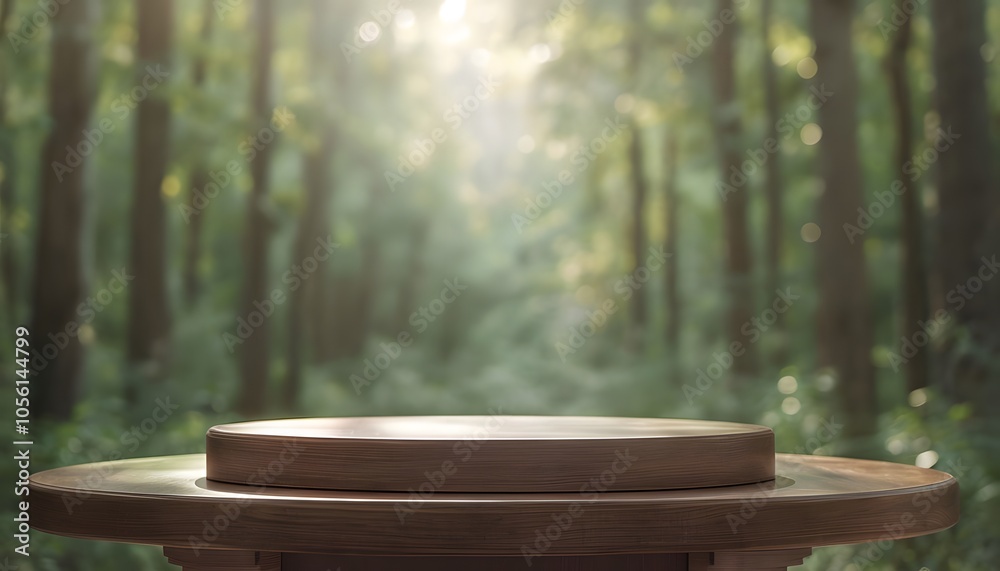 Wooden Podium with Forest Background Wooden Podium with Forest Background
