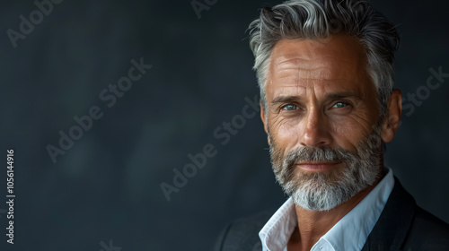 Businessman concept. Men get more attractive with age. Facial care and aging. Traits and behaviors that make men more appealing. Attractive mature man. Mature guy with grey hair and bristle.