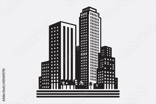 A black silhouette  vector of two city buildings.