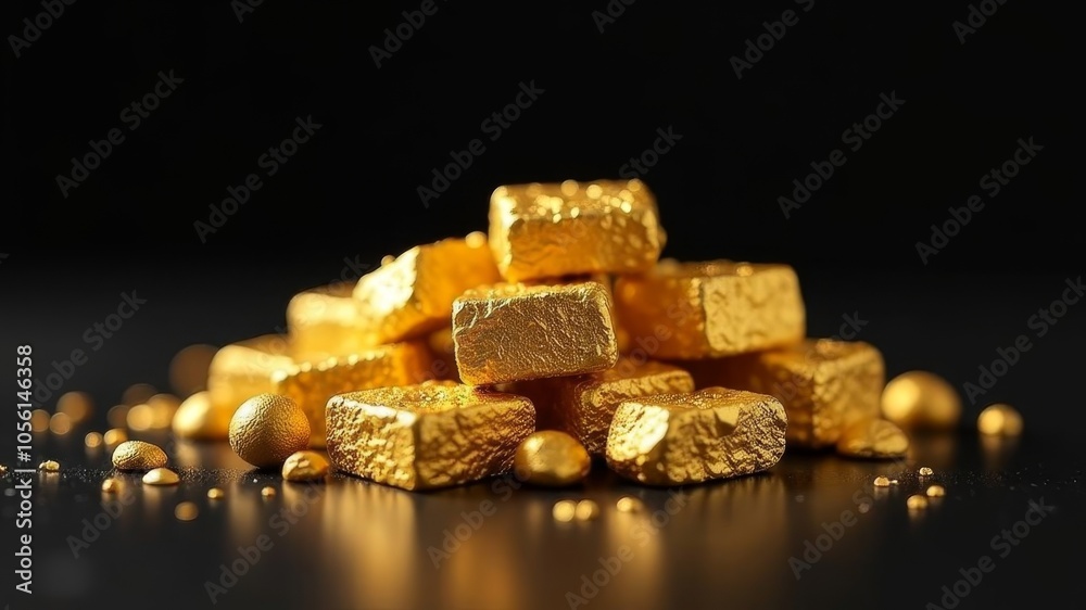 Gold nuggets isolated on black table Gold nuggets isolated on black table