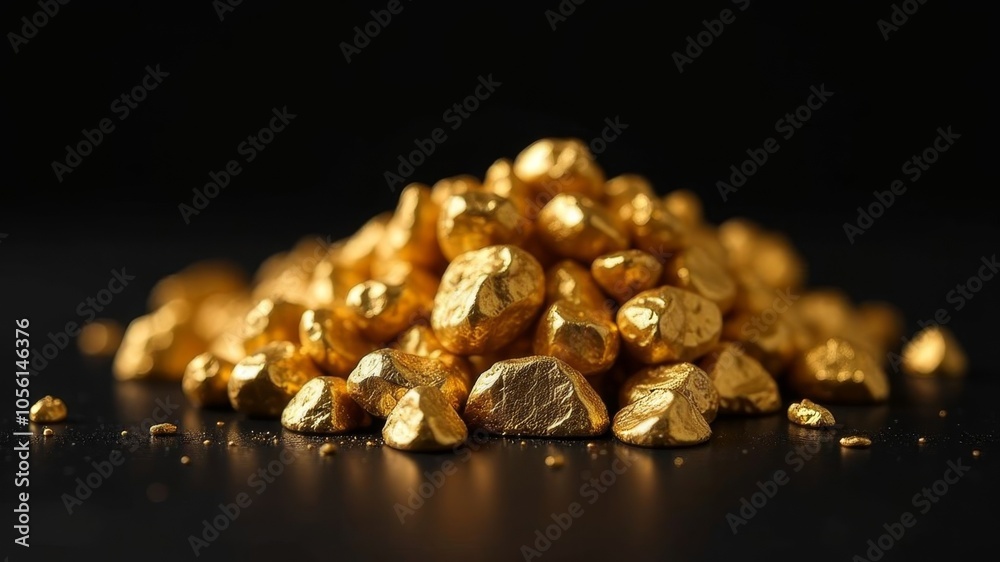 Gold nuggets isolated on black table