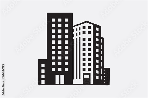 A black silhouette  vector of two city buildings.