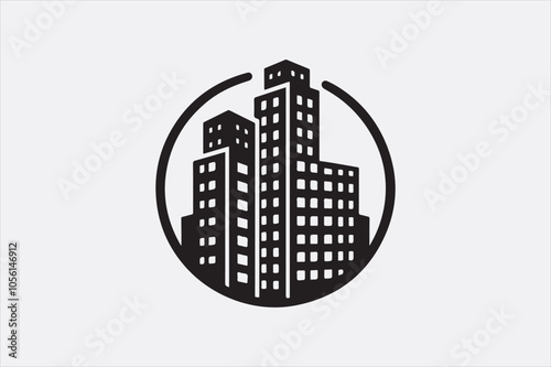 A black silhouette  vector of two city buildings.