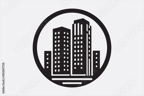 A black silhouette  vector of two city buildings.