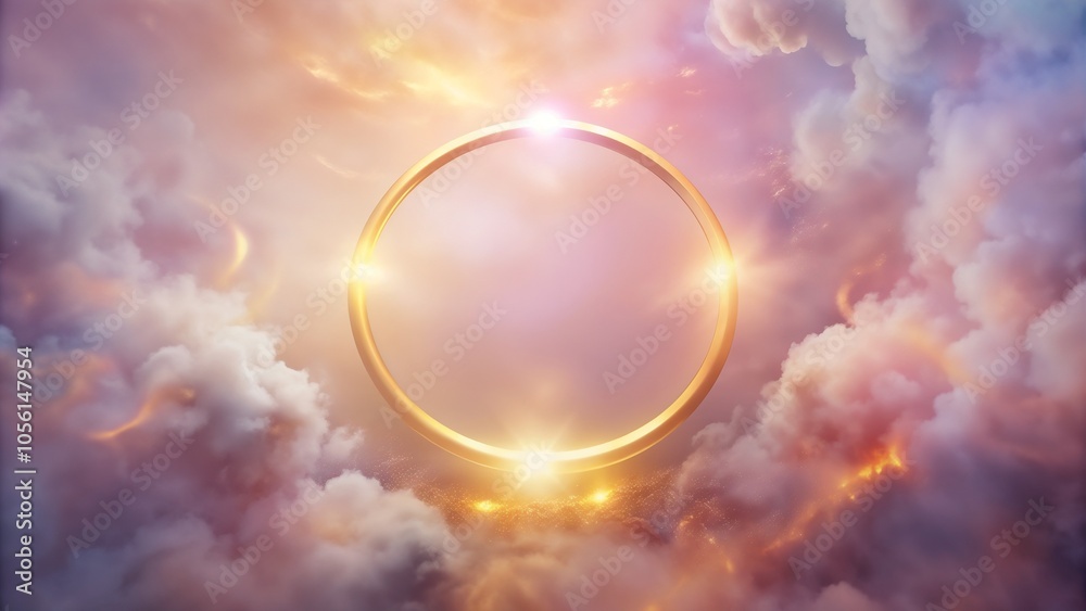 Radiant portal surrounded by dreamy clouds in a mystical atmosphere Radiant portal surrounded by dreamy clouds in a mystical atmosphere