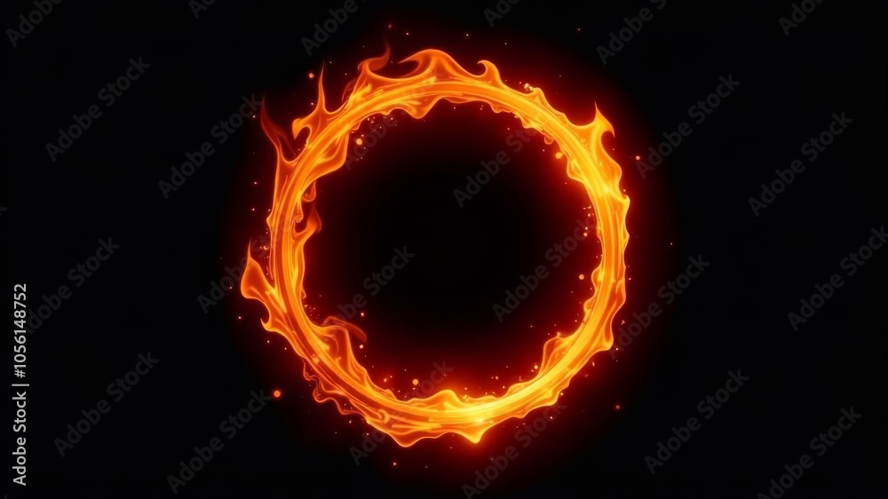 Fototapeta premium Circle of Fire flame on black background.