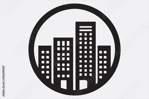 A black silhouette  vector of two city buildings.