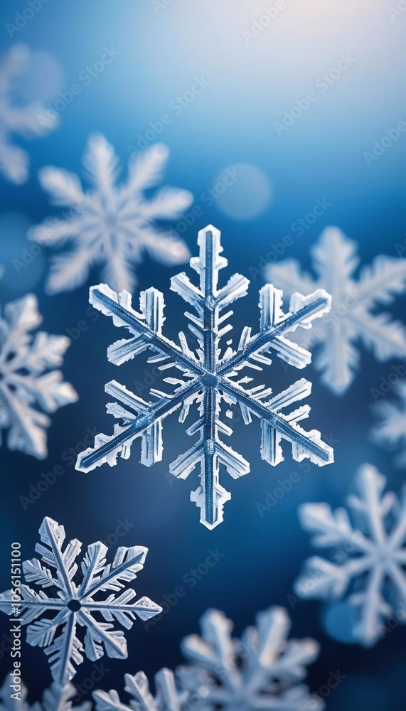 Snowflakes on a blue background close-up Snowflakes on a blue background close-up