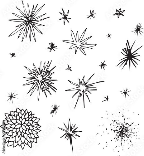 abstract clipart, firework illustration, blob star, hand-drawn, minimalism, cartoon explosion, comic bang, sketch, ink drawing, design symbols, simple shapes, graphic design, burst symbol, ink sketch,