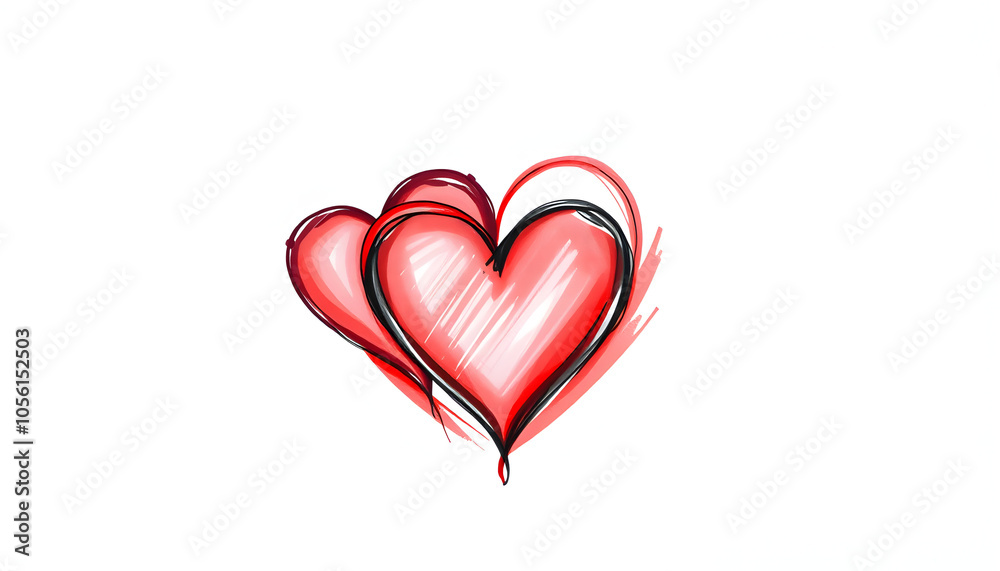 Three hearts intertwined. Valentine's Day swash hand painted with line. Png clipart isolated on transparent background isolated with white highlights, png Three hearts intertwined. Valentine's Day swash hand painted with line. Png clipart isolated on transparent background isolated with white highlights, png