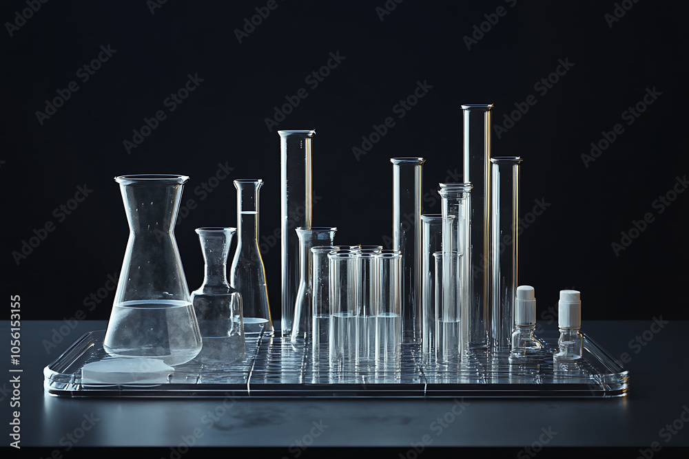 a professional laboratory setup with a focus on a set of transparent test tubes a professional laboratory setup with a focus on a set of transparent test tubes