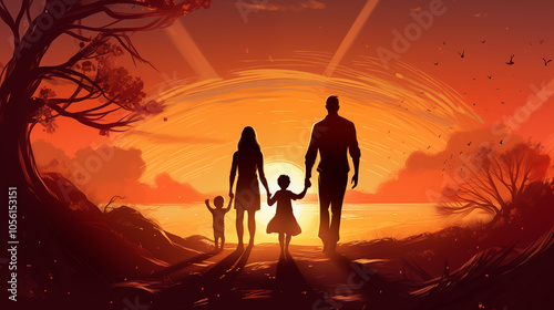 Family concept illustration. Parents with children.	
