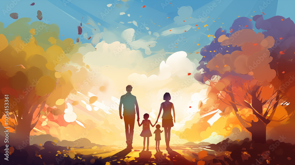 Fototapeta premium Family concept illustration. Parents with children. 