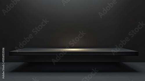 Black pedestal on black background. 3d rendering, mock up