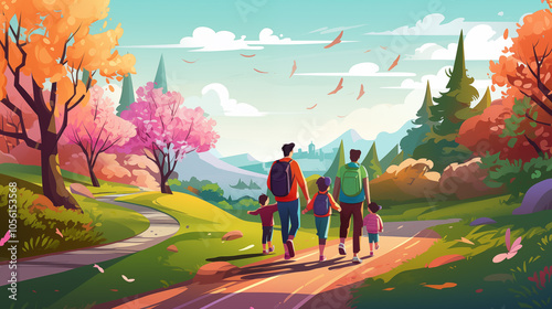 Family concept illustration. Parents with children.	