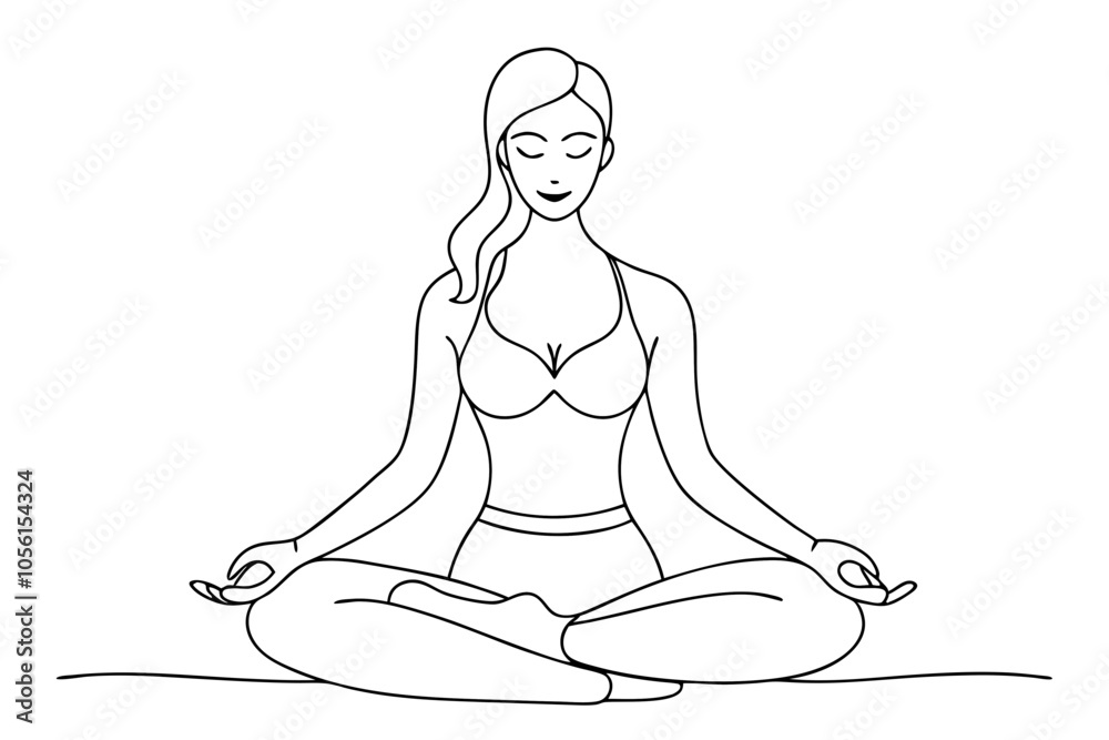 Yoga and Wellness Fit Woman Meditating in Elegant Single Line Illustration Yoga and Wellness Fit Woman Meditating in Elegant Single Line Illustration